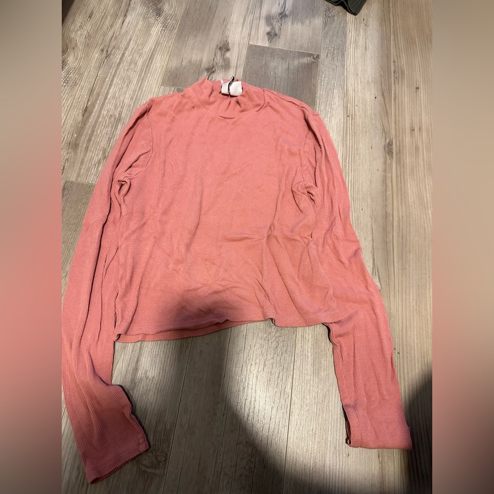 Pink low turtleneck shirt top blouse